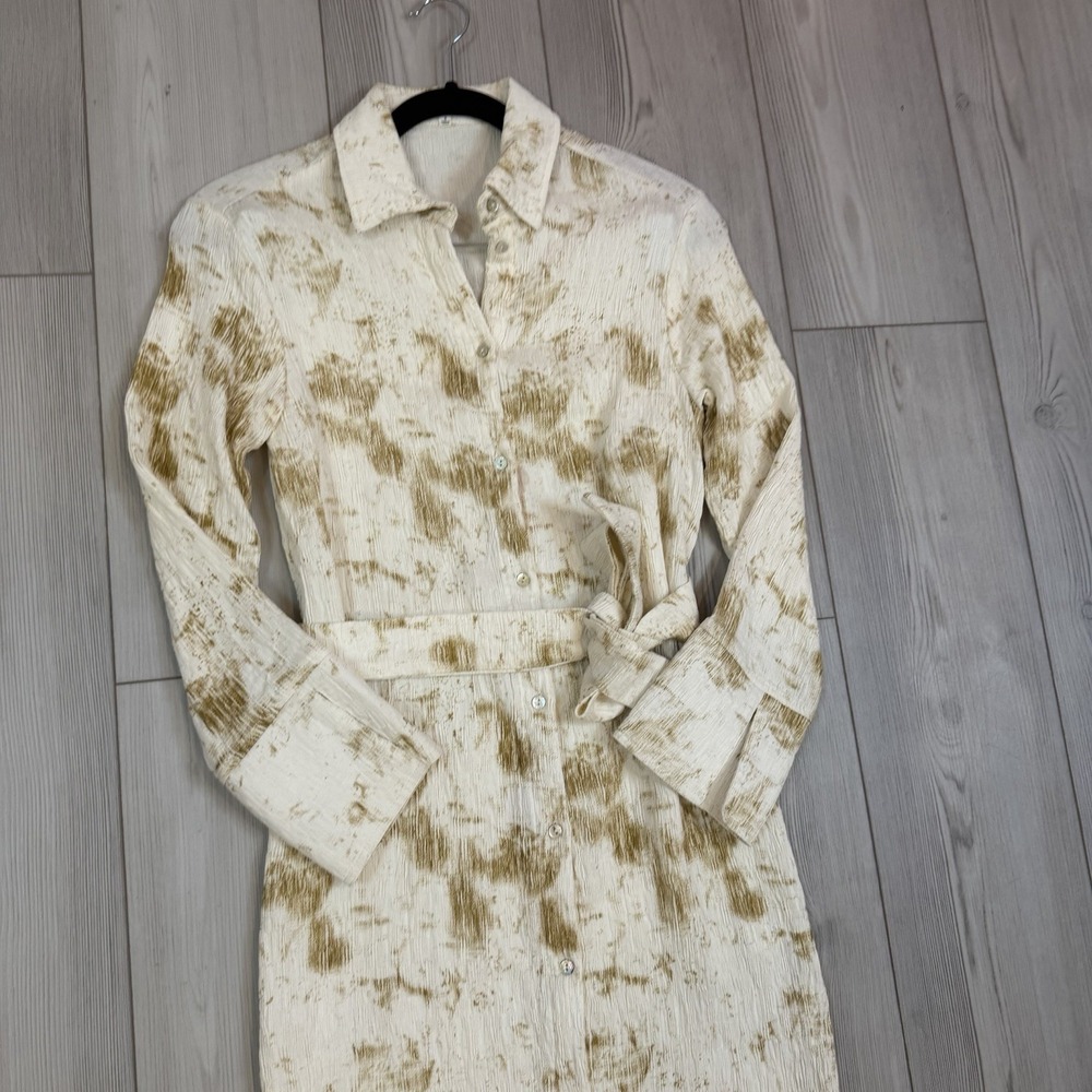 Anthropologie - Little Lies Crinkle Dye Tie Waist Shirt Midi Dress Size Small - Picture 3 of 13